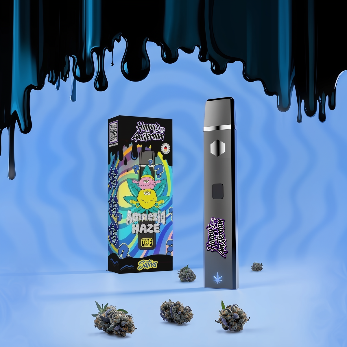 Happy's Amsterdam Amnezia Haze TAC Vape mit Verpackung
