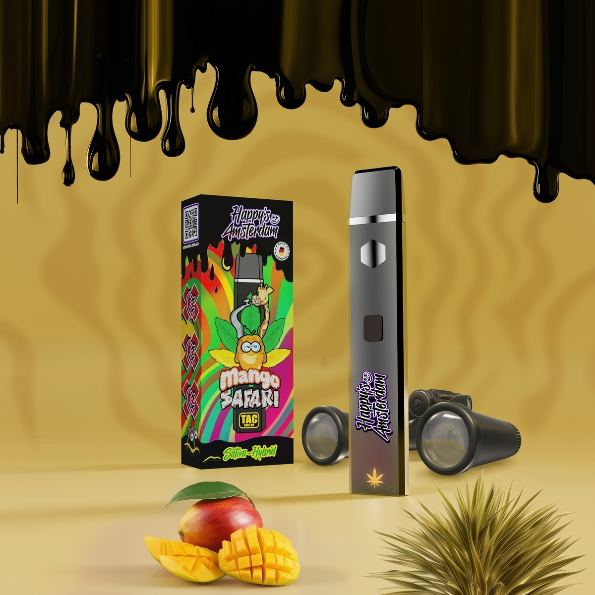 Happy's Amsterdam Mango Safari TAC Vape mit Verpackung