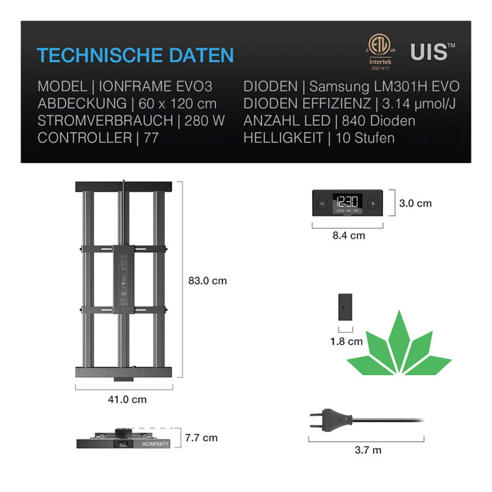 AC INFINITY IONFRAME EVO3 - LED Grow Light, 280 W, 60 x 120 cm – Ansicht 2
