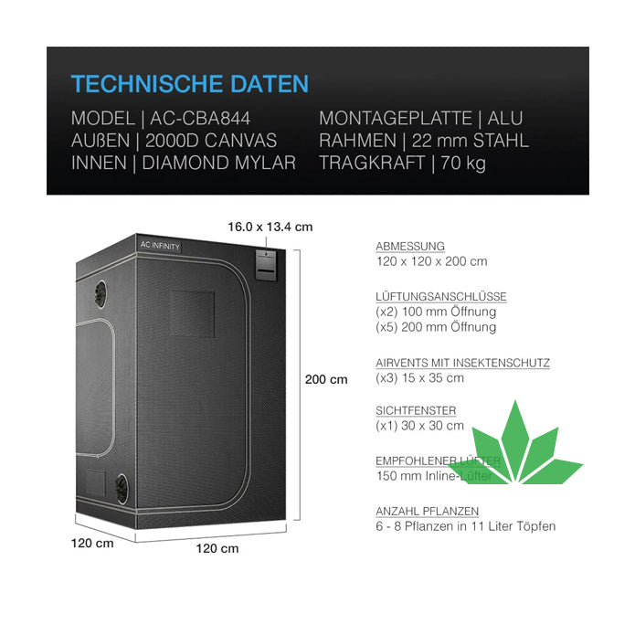 CLOUDLAB 844, Advance Grow Zelt 120x120x200 von AC Infinity – Ansicht 2