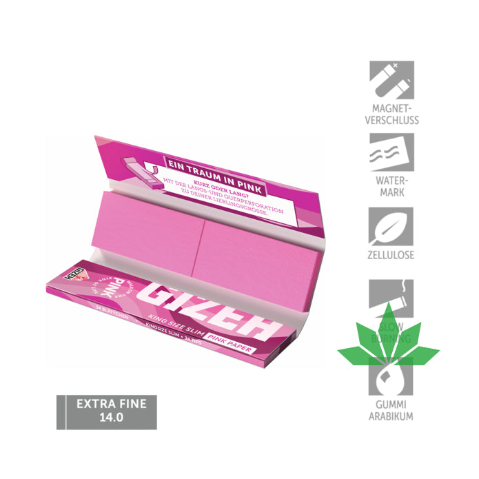 Gizeh KING SIZE SLIM PINK PAPER + Tips – Ansicht 2